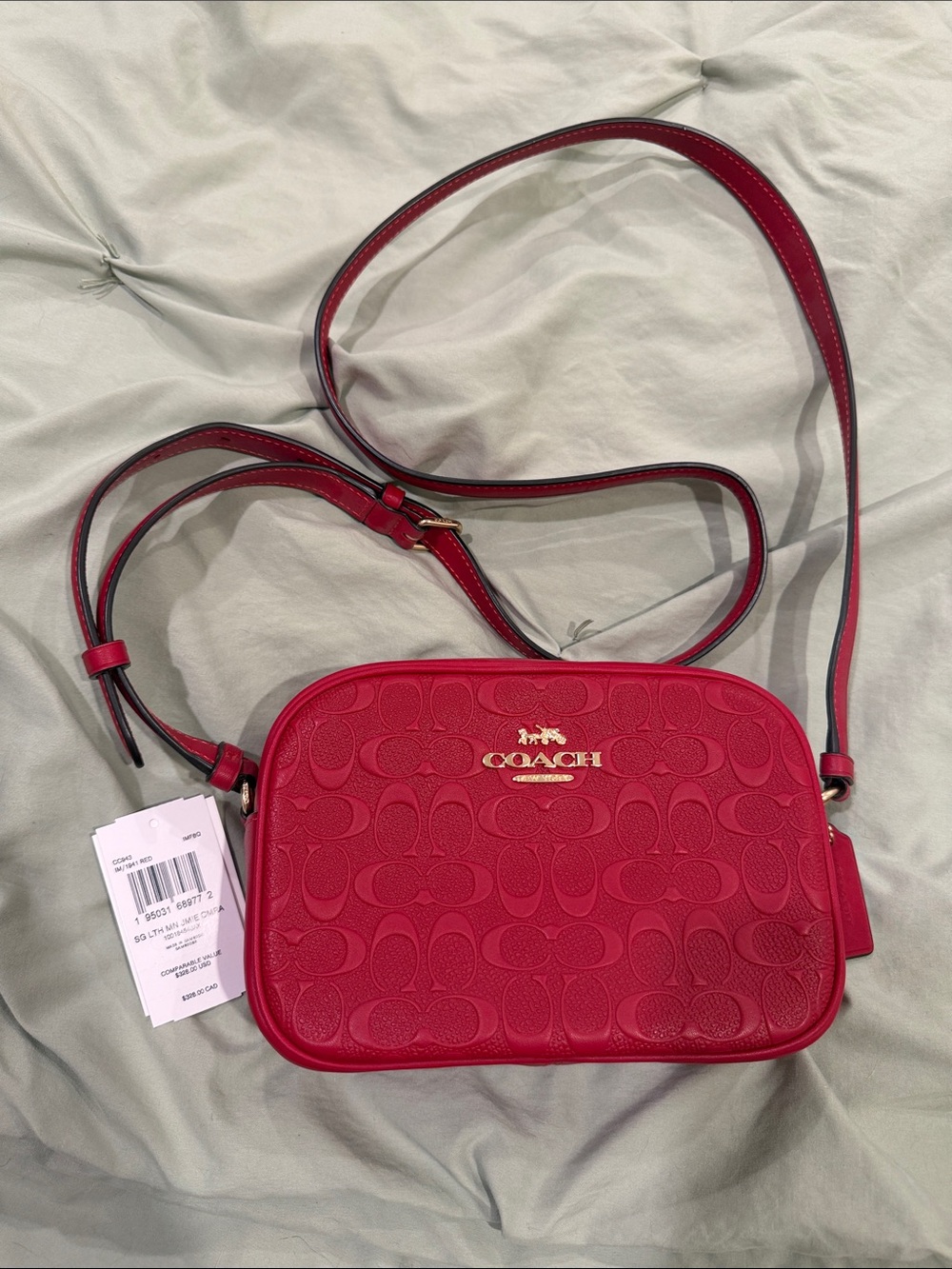 Coach Red Mini Jamie Camera Bag Signature Embossed Crossbody Bag